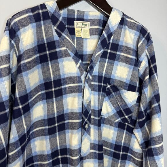 LL Bean Mens VTG Flannel Blue Plaid Cotton Sleep Shirt Night Gown Unisex XL - Picture 2 of 10